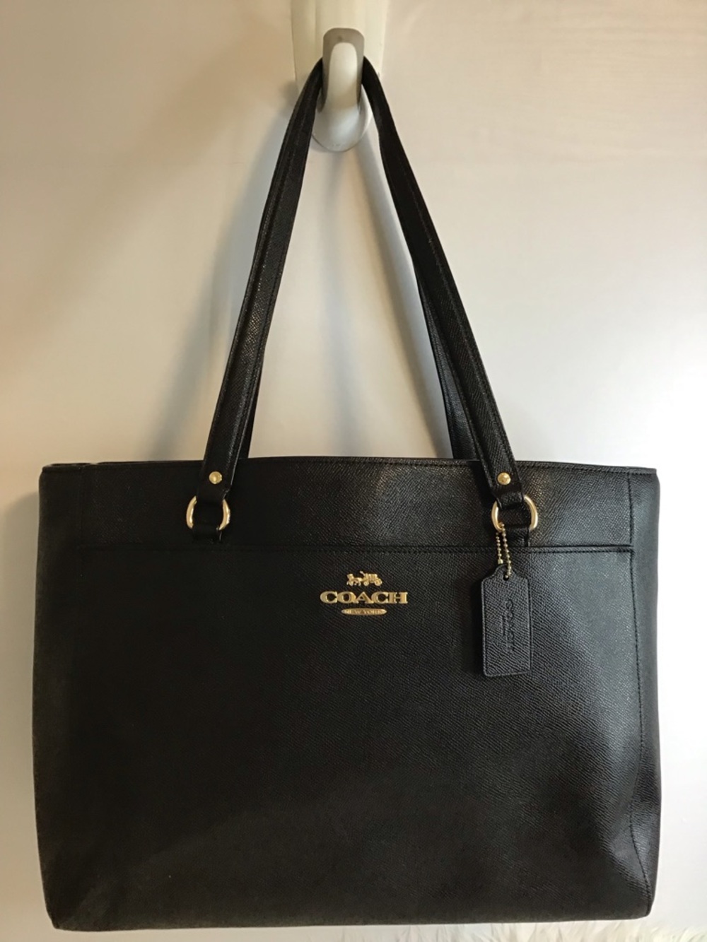 Coach Black Large Tote Gold Hardware Zip Closure Fits iPad Laptop EUC